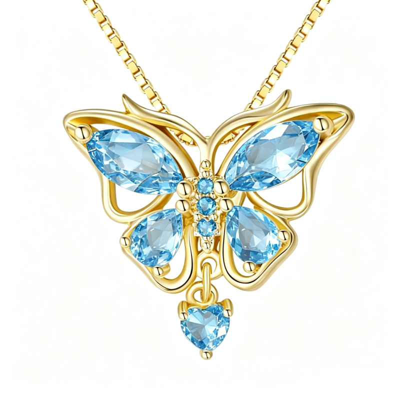 14K Gold Plated Birthstone Butterfly Necklace for Women Ideal Gift for Anniversary Christmas Birthday
