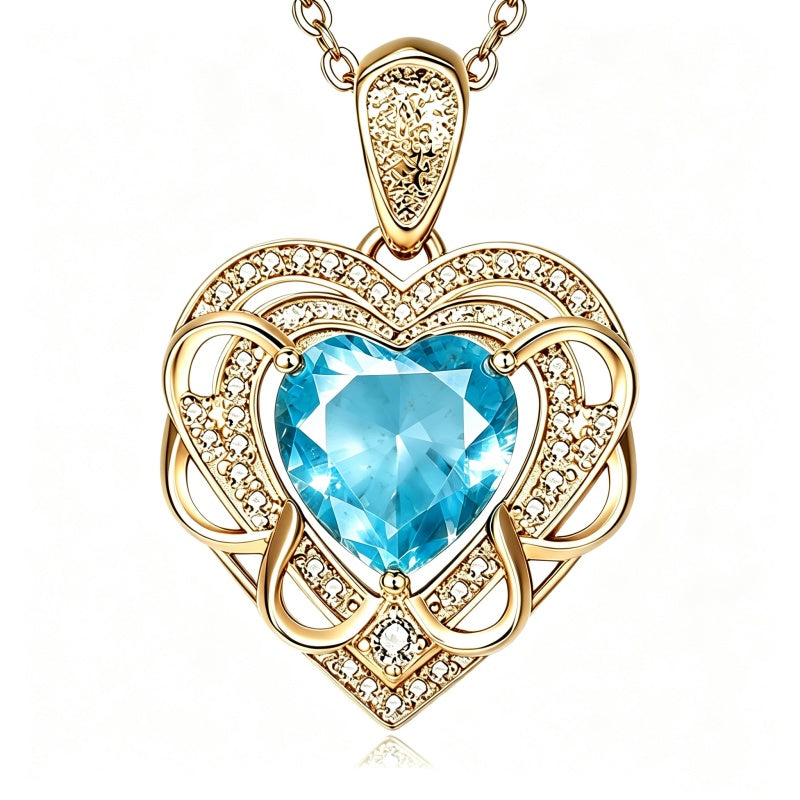 14K Gold Plated Heart Birthstone Heart Necklace for Women Fashion Wedding Anniversary Birthday Gifts