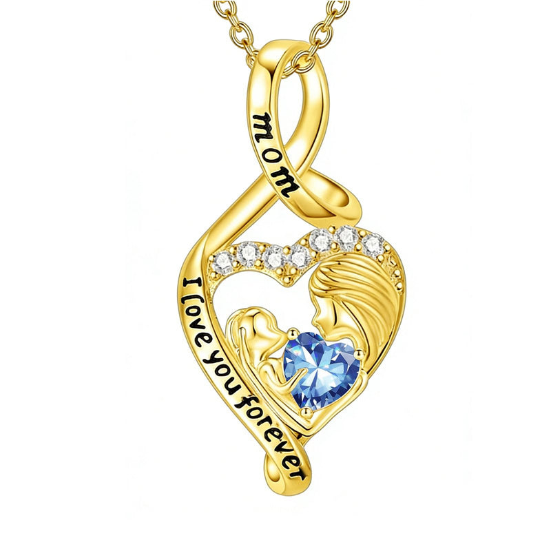 10K 14K 18K Yellow Gold 12 Months Birthstone  Infinity Mother Daughter Pendant Necklace