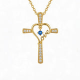14K Gold Plated  Birthstone  LOVE Heart Cross Necklace for Women Faith Jewelry