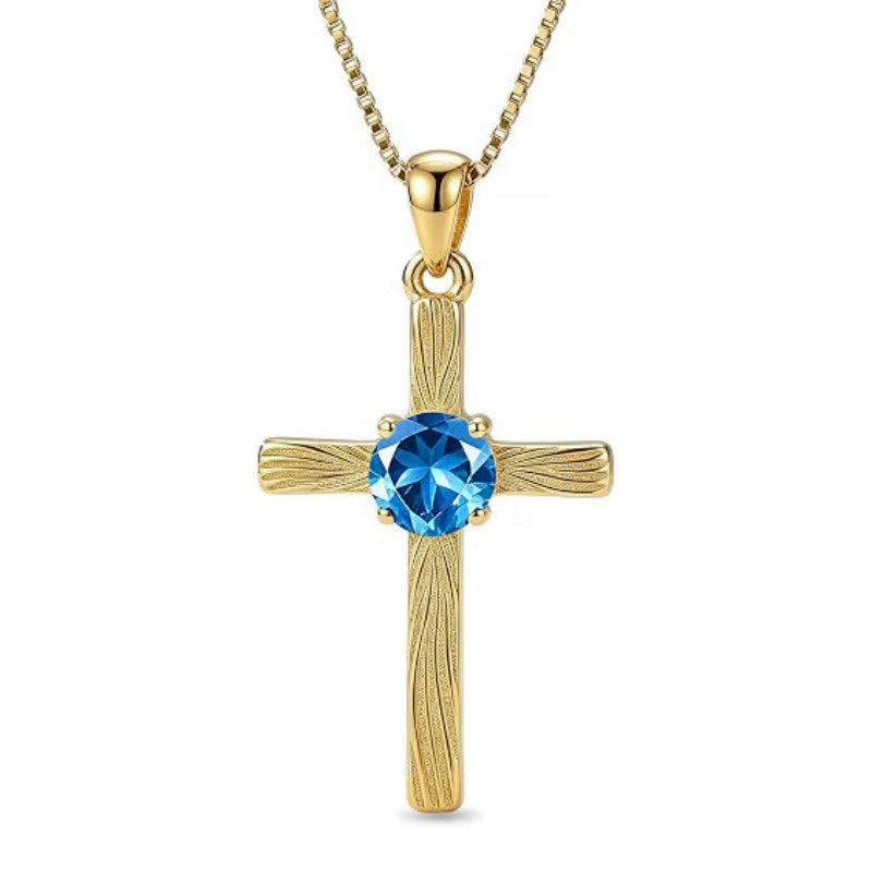 14K Gold Plated  Birthstone Cross Necklace  Pendant Necklace Mother's Day Birthday Gifts for Women