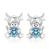 Sterling Silver 12 Month Birthstone Highland Cow Stud Earrings Christmas Gift