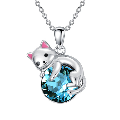 Sterling Silver Cubic Zirconia  Cat Pendant Necklace for Women