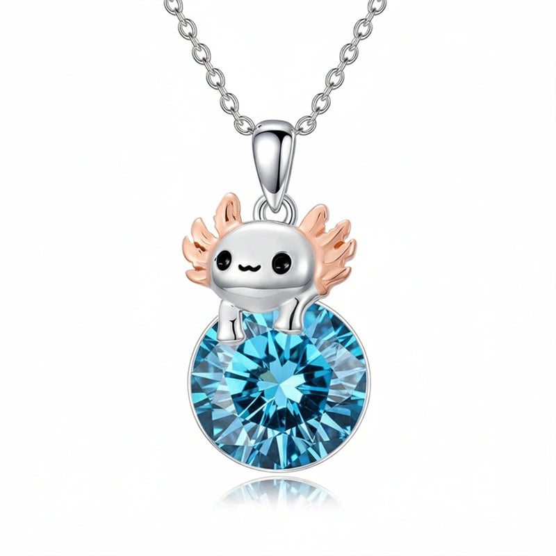 Sterling Silver 12 Month Birthstone Axolotl Pendant Necklace for Women