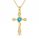 14K Gold Plated Birthstone Infinity  Cross Pendant NecklaceJewelry for Women