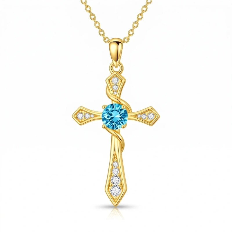 14K Gold Plated Birthstone Infinity  Cross Pendant NecklaceJewelry for Women