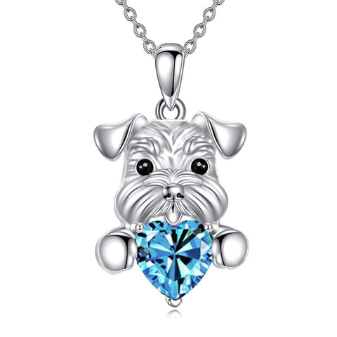 Sterling Silver Birthstone Schnauzer Pendant  Necklace