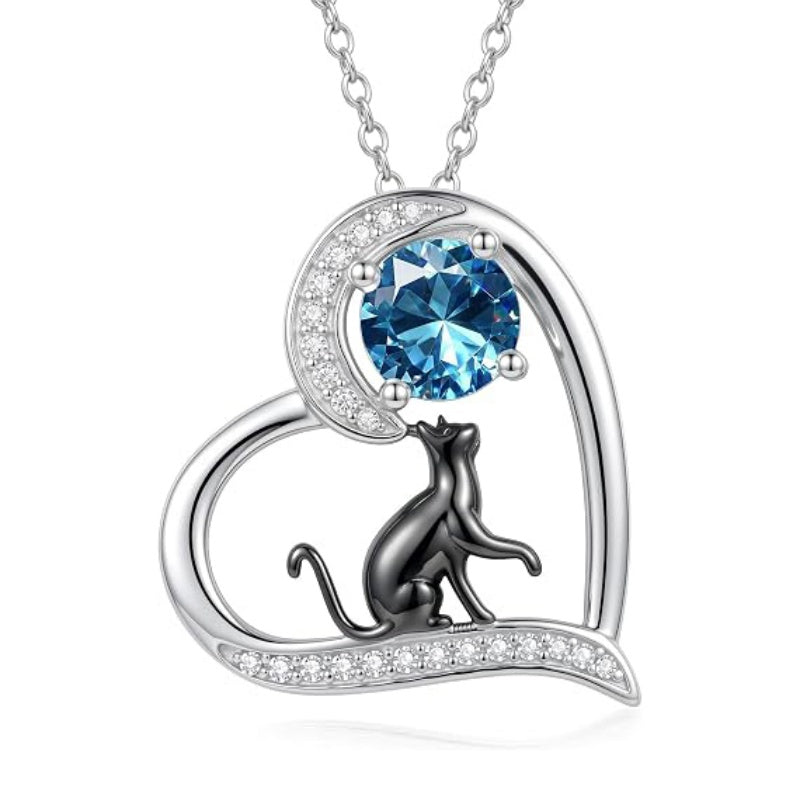 Sterling Silver Birthstone Cat Pendant Necklace Jewelry Christmas Birthday Gifts for Women