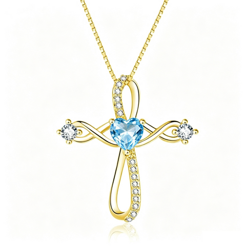 14K Gold Plated Heart Birthstone Infinity Religious Cross Pendant Necklace for Women