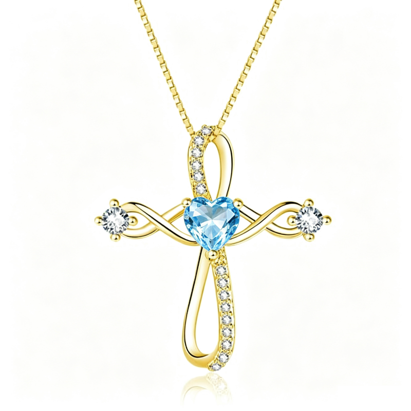 14K Gold Plated Heart Birthstone Infinity Religious Cross Pendant Necklace for Women