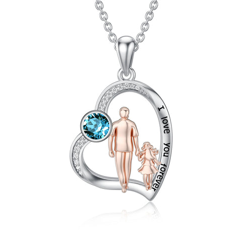 Sterling Silver Father Daughter Heart Pendant Necklace from Dad Gift for Daughter