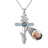 Sterling Silver Cross 100 Languages 12 Month Birthstone Birth Month Flower Pendant Necklace