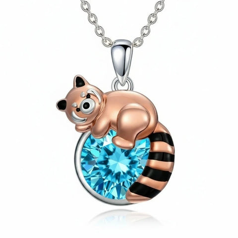 Sterling Silver Birthstone Red Panda Pendant Necklace for Women Birthstone Christmas Birthday  Gifts