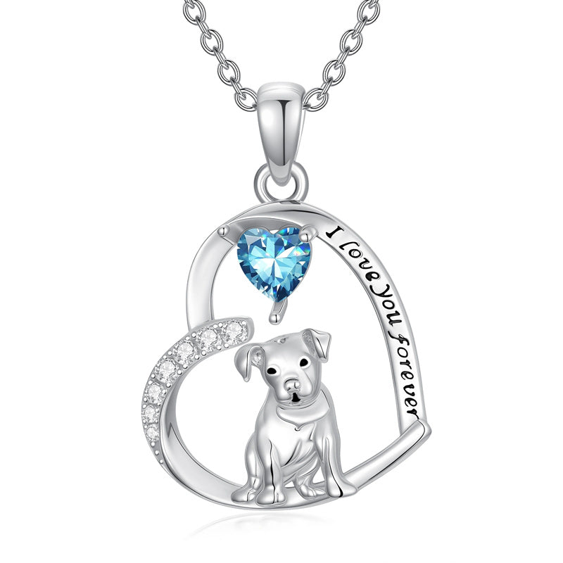 Sterling Silver 12 Month Birthstone Schnauzer Chihuahua Pitbull Pug Pendant Necklace for Women