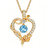 14K Gold Plated Round Birthstone Rose Flower Pendant Necklace for Women