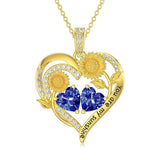 Double Birthstone Necklace 14K Gold Plated You Are My Sunshine Sunflower Necklace Heart Pendant Necklace