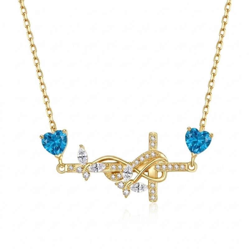 14K Gold Plated Birthstone Butterfly Cross Necklace for Women Anniversary Christmas Birthday Gift