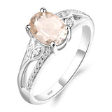 Sterling Silver Oval Shaped 8X6 MM Gemstone Ring Leaf Engagement Ring for Women