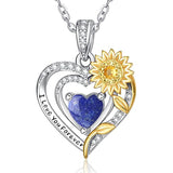 Sterling Silver Heart Birthstone Sunflower Pendant Necklace Engraved with I Love You Forever