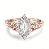 Sterling Silver 10K 14K 18K Gold  Personalized Engraved Moissanite Celtic Knot Wedding Engagement Ring