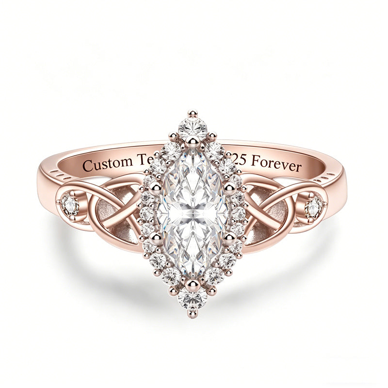 Sterling Silver 10K 14K 18K Gold  Personalized Engraved Moissanite Celtic Knot Wedding Engagement Ring