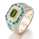 Sterling Silver 10K 14K 18K Gold Emerald Cut Gemstone Engagement Ring Wedding Anniversary Ring for Men
