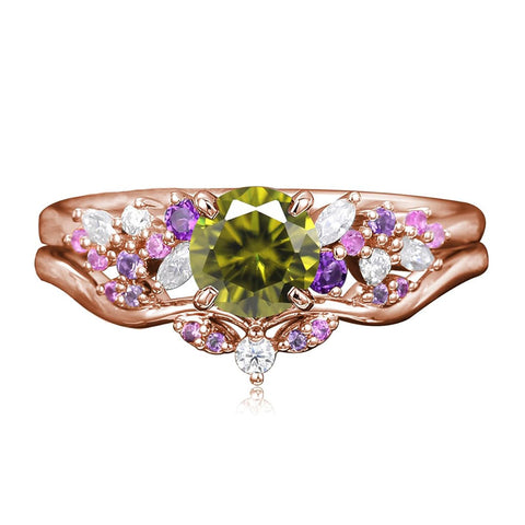 Sterling Silver 1CT Round Gemstone Engagement Promise Anniversary Ring Set for Women