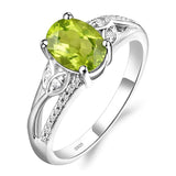 Sterling Silver Oval Shaped 8X6 MM Gemstone Ring Leaf Engagement Ring for Women