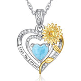 Sterling Silver Heart Birthstone Sunflower Pendant Necklace Engraved with I Love You Forever