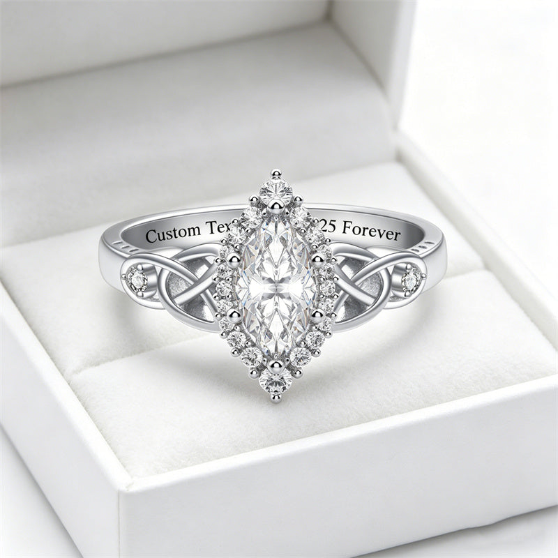 Sterling Silver 10K 14K 18K Gold  Personalized Engraved Moissanite Celtic Knot Wedding Engagement Ring