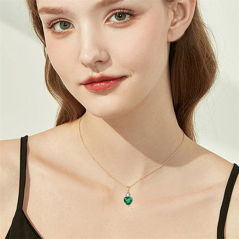 10K Gold 14K Gold 18K Gold Heart Emerald Heart Pendant With Cubic Zirconia Necklace