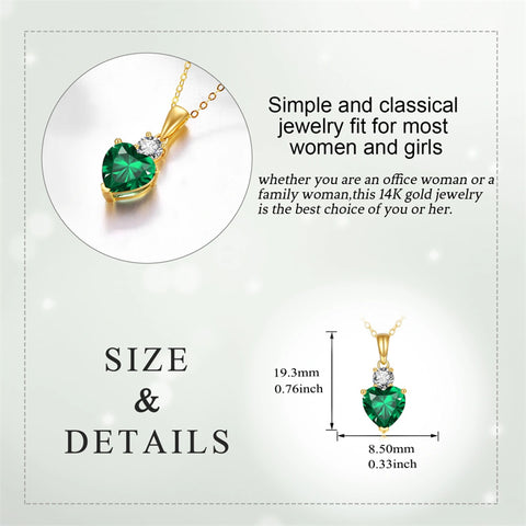 10K Gold 14K Gold 18K Gold Heart Emerald Heart Pendant With Cubic Zirconia Necklace