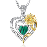 Sterling Silver Heart Birthstone Sunflower Pendant Necklace Engraved with I Love You Forever