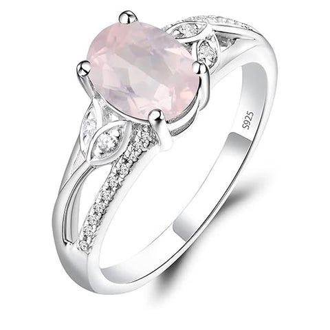Sterling Silver Oval Shaped 8X6 MM Gemstone Ring Leaf Engagement Ring for Women