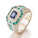 Sterling Silver 10K 14K 18K Gold Emerald Cut Gemstone Engagement Ring Wedding Anniversary Ring for Men