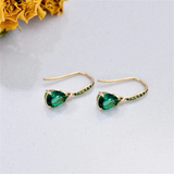Solid 14K Real Gold Dangle Drop Created Emerald Earrings May Birthstone Jewelry Gift