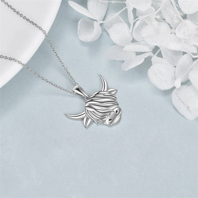 925 Sterling Silver Highland Cow Necklace Heart Cow Pendant Gifts for Women Girls