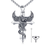 Dragon Urn Necklace For Ashes 925 Sterling Silver Angel Wing Cross Cremation Urn Necklace Keepsake Gift for Women Men