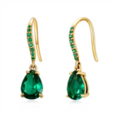 Solid 14K Real Gold Dangle Drop Created Emerald Earrings May Birthstone Jewelry Gift