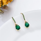 Solid 14K Real Gold Dangle Drop Created Emerald Earrings May Birthstone Jewelry Gift