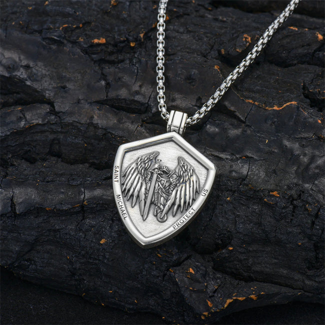 St Michael Necklace Medallion Protection Jewelry Fathers Day Gift Sterling Silver for Men