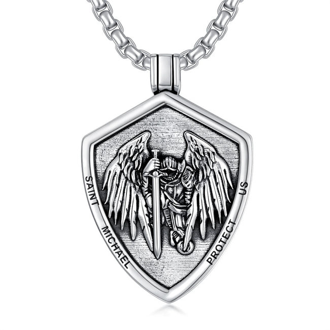 St Michael Necklace Medallion Protection Jewelry Fathers Day Gift Sterling Silver for Men