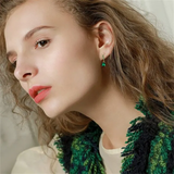 Solid 14K Real Gold Dangle Drop Created Emerald Earrings May Birthstone Jewelry Gift