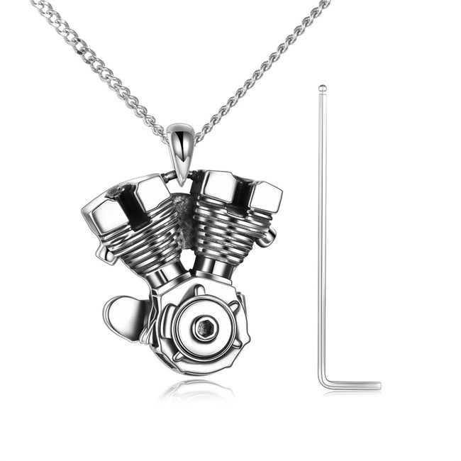Sterling Silver Engine Motorcycle Urn Necklace Cremation Urn Jewelry For Men