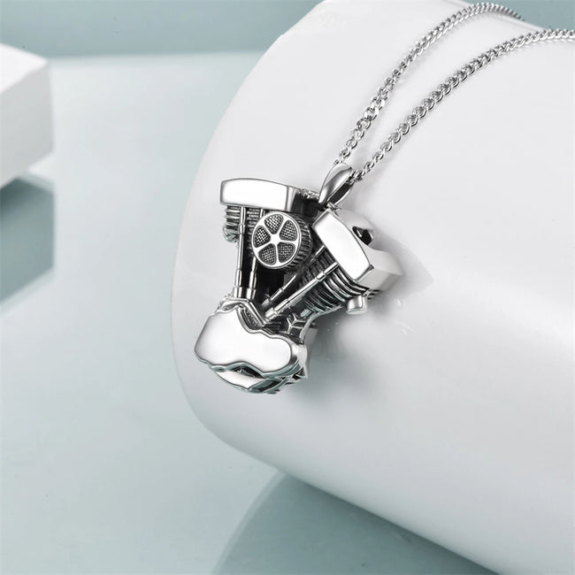 Sterling Silver Engine Motorcycle Urn Necklace Cremation Urn Jewelry For Men
