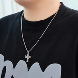 Sterling Silver St Michael & Cross Pendant Necklace for Men