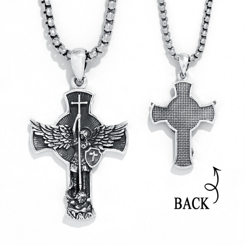 St Michael Necklace for Men 925 Sterling Silver Cross Saint Archangel Michael Medal Medallion Protection Jewelry for Men