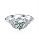 14K  Gold Natural Moss Agate Ring Jewelry Gift for Women