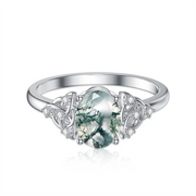 14K  Gold Natural Moss Agate Ring Jewelry Gift for Women