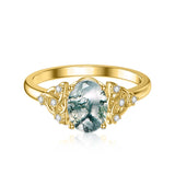 14K  Gold Natural Moss Agate Ring Jewelry Gift for Women